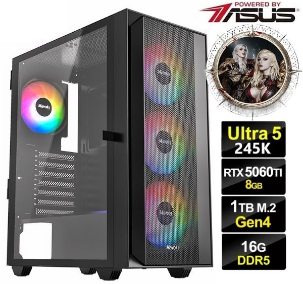 圖片 血之繼承者】全新 U5 245K 華碩 B860 超頻雙扇 RTX5060TI 飇16G 電競 1TB 電腦 主機【APEX 天堂