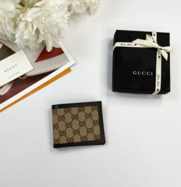 圖片 【全新品】GUCCI 雙G緹花布牛皮飾邊6卡短夾