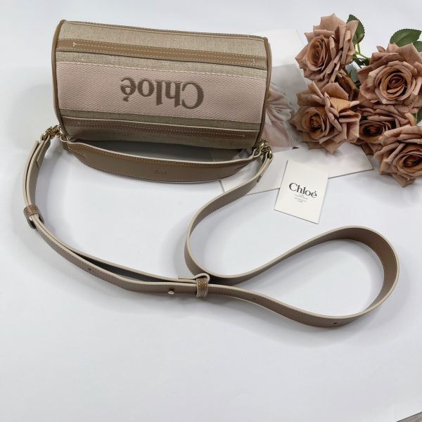圖片 【全新品】Chloé WOODY 亞麻拼接皮革圓筒包