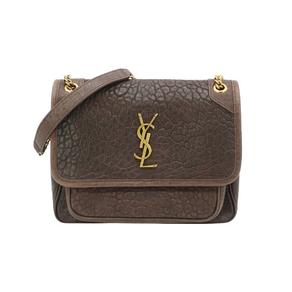 圖片 YSL 展示品 Niki Baby 壓紋小羊皮仿舊金鍊二用包-小(633179-咖)