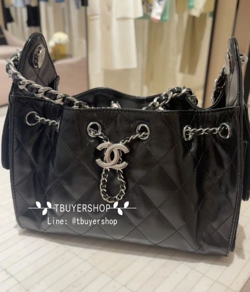 圖片  Chanel 26S 25bag mini 黑銀 油蠟皮 全套台灣購證正本