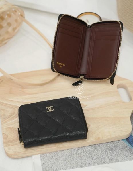 圖片 CHANEL Coco拉鍊對開短夾-黑色/淡金釦