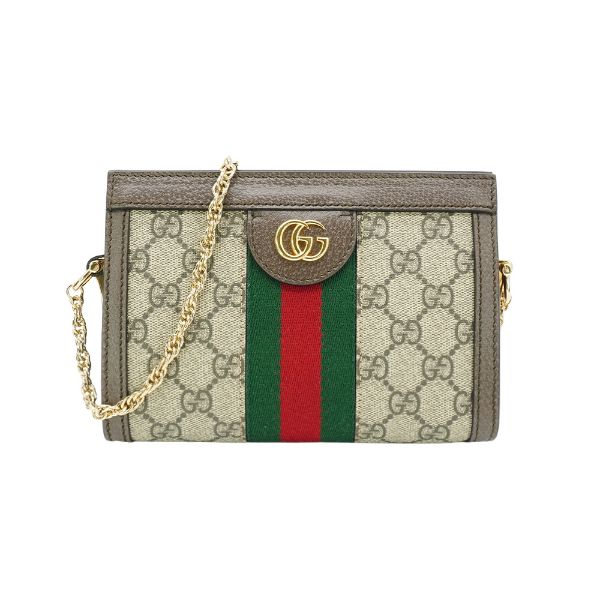 圖片 Gucci Ophidia GG帆布印花皮革飾邊磁釦手拿/斜背包-mini(602676-烏木)