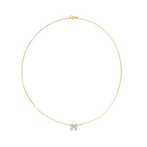 圖片 Hermes Mini Pop H 立體橢圓簍空項鍊(暴風藍/金)