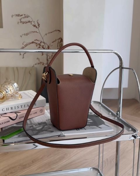 圖片 【LONGCHAMP】牛皮爆米花桶包 棕色