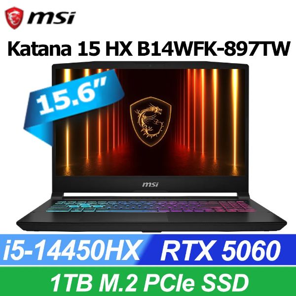 圖片 微星 Katana i9-14900HX/RTX5070/16G/1T/15吋 黑 15 B14WGK-1017TW