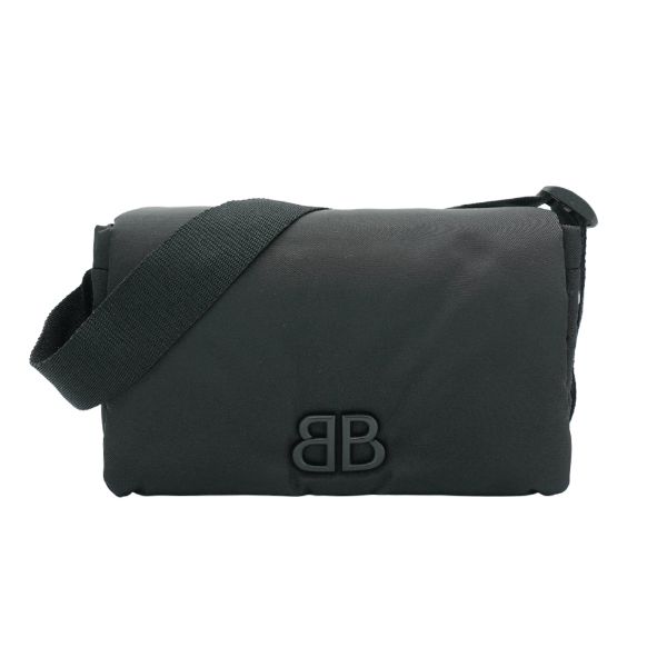 圖片 Balenciaga Monaco 黑logo尼龍斜背郵差包(806630-黑)
