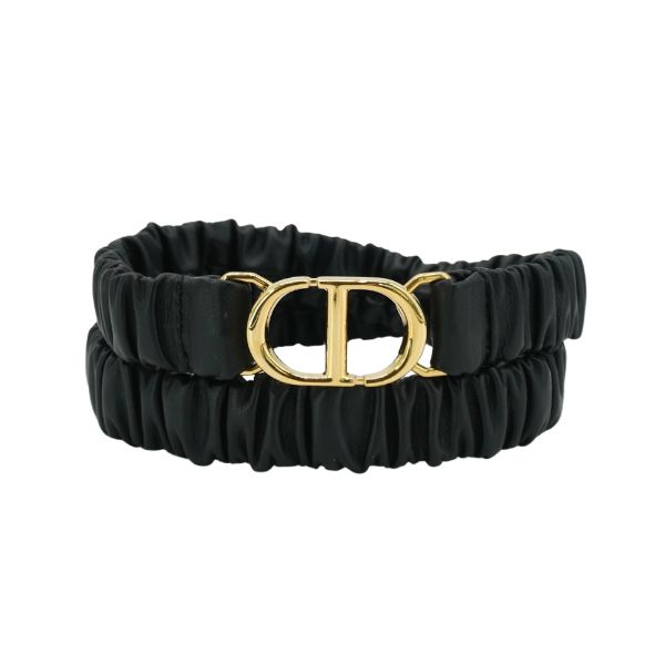 圖片 DIOR 30 Montaigne 小牛皮彈性皺褶腰帶(黑)