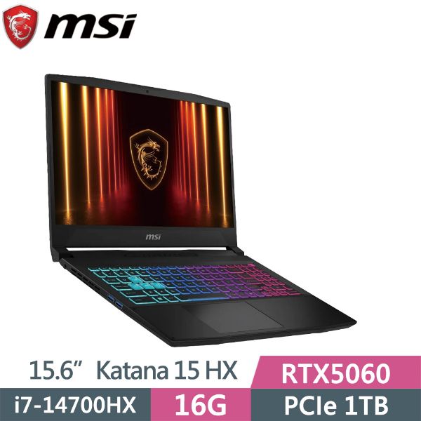 圖片 微星 Katana i7-14700HX/RTX5060/16G/1T/15吋 黑 15 B14WFK-689TW