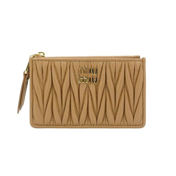 圖片 Miu Miu Matelasse 抓皺羊皮可芙拉鍊卡包(5MB06M-駝色)