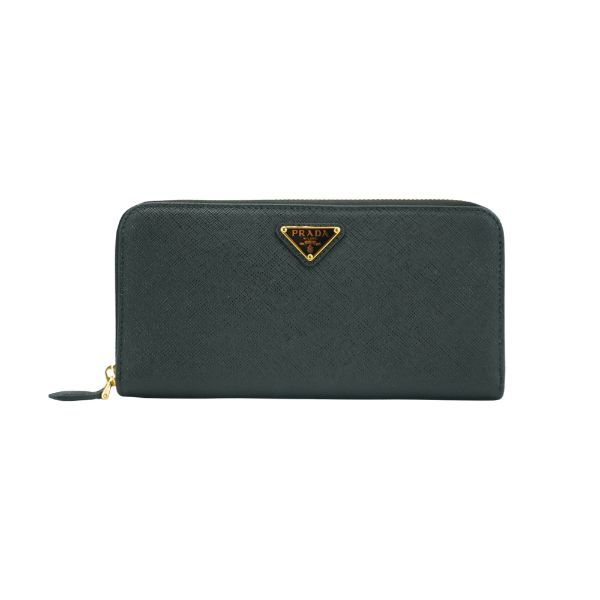 圖片 Prada Saffiano 防刮牛皮金三角牌logo拉鍊長夾(1ML506-黑)