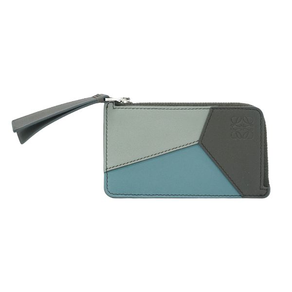 圖片 Loewe Puzzle 拚色牛皮拉鍊卡包(灰藍)