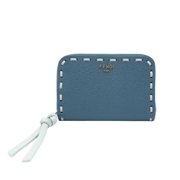 圖片 Fendi 牛皮手工車縫拉鍊零錢包(灰藍)