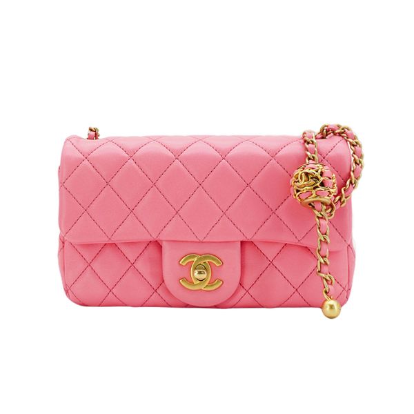 圖片 Chanel Coco 菱格羊皮核桃調節金鏈斜背包-20cm(AS1787-珊瑚粉)