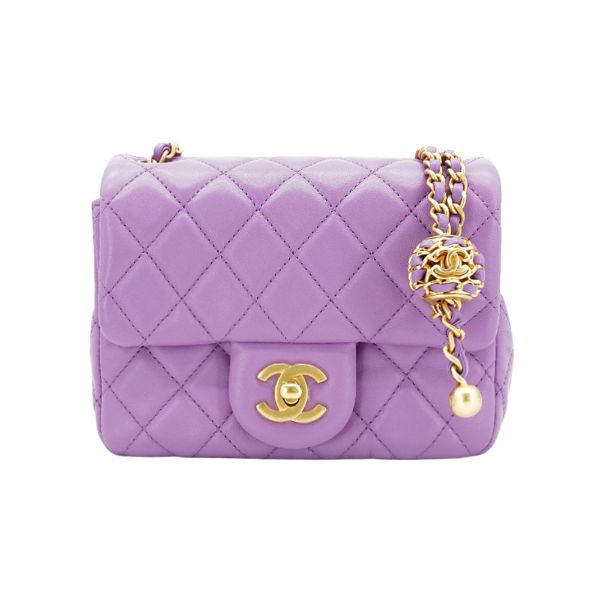 圖片 Chanel 菱格羊皮核桃調節金鏈方胖斜背包-17cm(AS1786-紫)