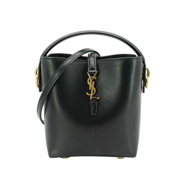 圖片 YSL 展示品 LE 37 小羊皮金釦迷你水桶包(765870-黑)