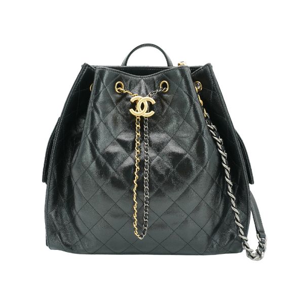 圖片 Chanel 25bag 菱格紋小牛皮束口雙色鍊後背包(AS5760-黑)