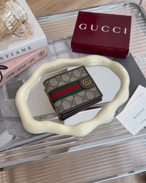 圖片 【GUCCI】OPHIDIA 內八卡雙摺短夾 棕老花
