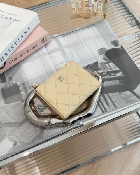 圖片 【CHANEL】荔枝L拉鍊短夾 奶茶色