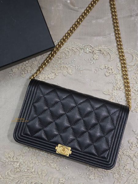 圖片 Chanel Boy WOC 黑金荔枝皮 🖤