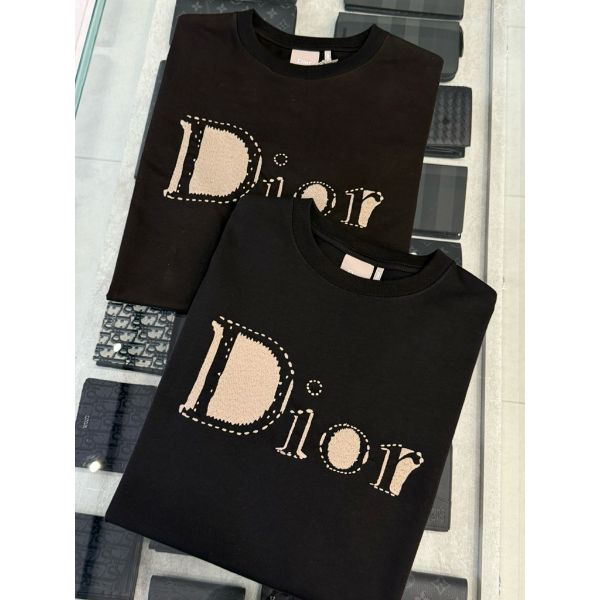 圖片 Dior 經典刺繡針織布字母設計 缺貨爆款 黑色短袖T恤上衣