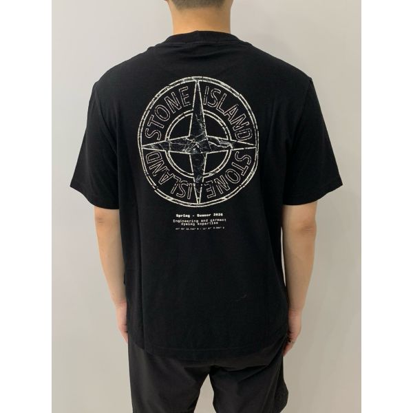圖片 Stone island 石頭島 背後羅盤 搭配 字母設計 黑色 短袖T恤上衣