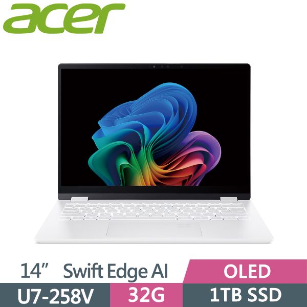 圖片 Acer Swift Edge /Ultra 7-258V/32G/1T/14吋/白 SFE14-51T-70DG〈觸控〉