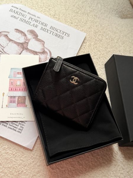 圖片 Chanel L型拉鍊短夾 黑色淡金