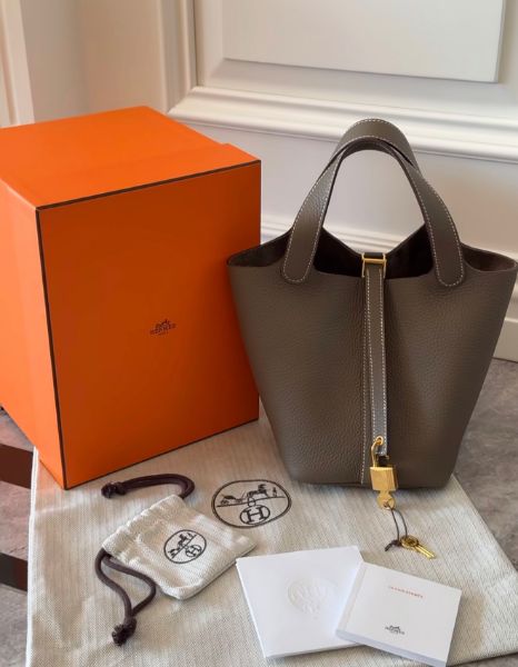 圖片 HERMES PICOTIN18 大象灰金釦 