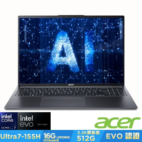圖片 Acer Swift Go /Ultra 7-155H/16G/512G/16吋/灰 SFG16-72-710T
