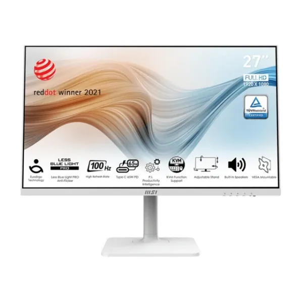 圖片 MSI 微星 Modern MD272XPW 27型 IPS 100Hz 美型螢幕-白色(Type-C/內建喇叭/TUV護眼)