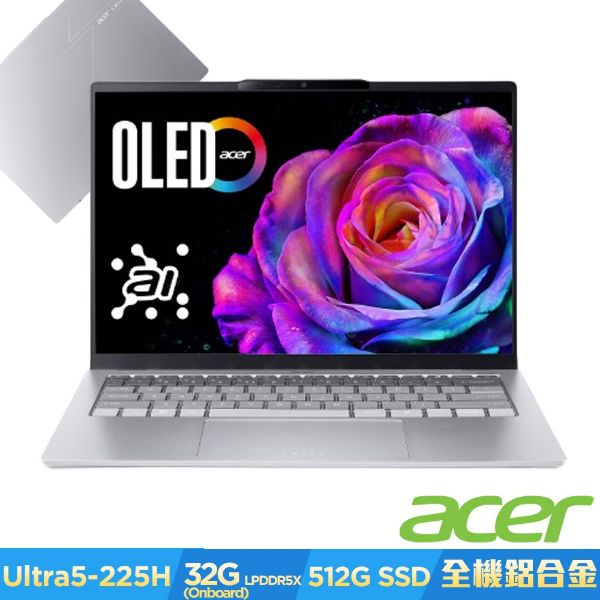 圖片 Acer Swift Go /Ultra 5-225H/32G/512G/14吋/銀 SFG14-74-55TY
