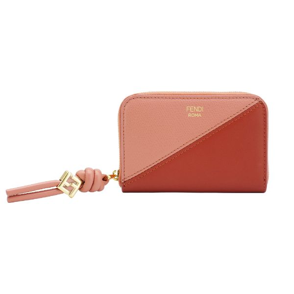 圖片 Fendi 拼色牛皮ㄇ字拉鍊短夾(粉/磚橘)
