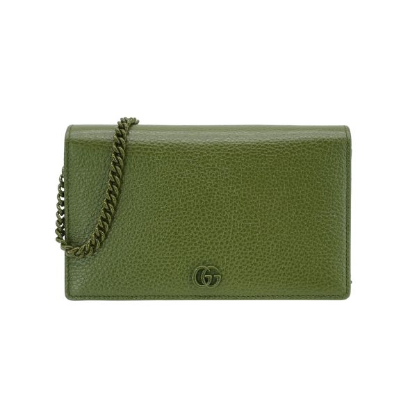 圖片 Gucci 展示品 GG Marmont 粒紋牛皮綠鍊帶Woc斜背包(497985-綠)
