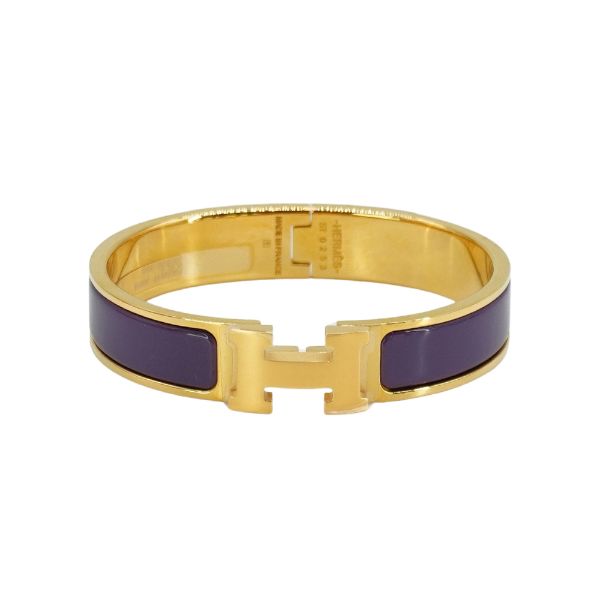 圖片 Hermes Clic H Logo 琺瑯窄版手環-PM (葡萄紫/金)