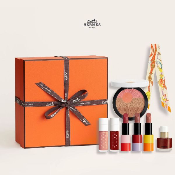 圖片 Hermès 愛馬仕彩妝  夕陽春夏限量彩妝絲巾禮盒 - 專櫃緞帶包裝