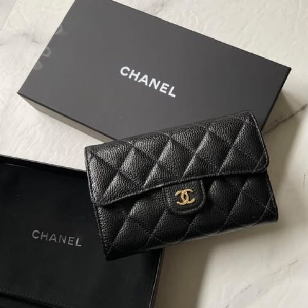 圖片 Chanel 黑金荔枝經典三折中夾