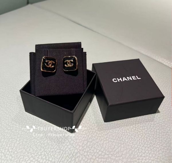 圖片 Chanel 黑金 方糖耳釘