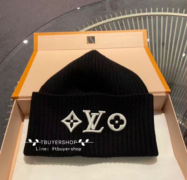 圖片 Lv 黑白 logo 冷帽 毛帽 針織帽 男女都合適 含提袋 送禮也合適