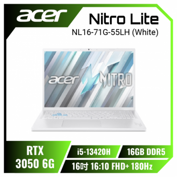 圖片 Acer Nitro Lite /i5-13420H/RTX3050/16G/512G/16吋/白 NL16-71G-55LH