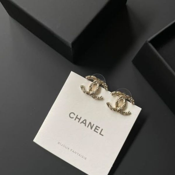 圖片 Chanel 25s淡金拉絲雙c耳針