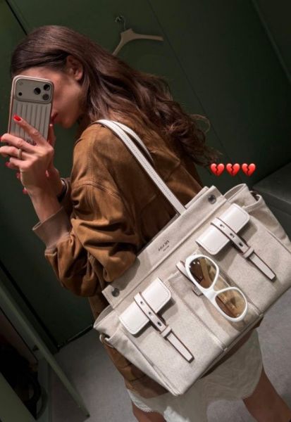 圖片 PRADA Route 大號帆布手提袋 灰白