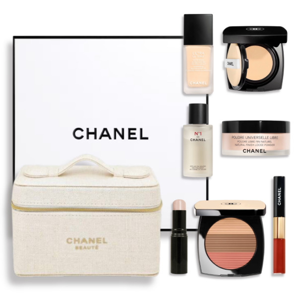 圖片 CHANEL 香奈兒美妝 雪紡持妝底妝禮盒附化妝包 BD01粉底/打亮/修容/唇釉 - 專櫃緞帶包裝
