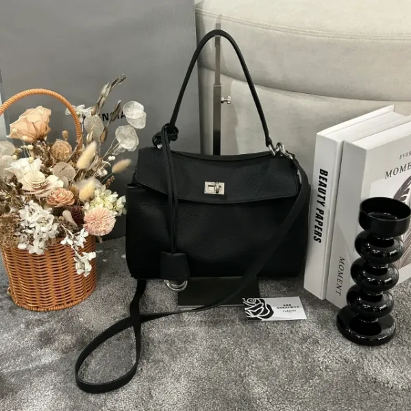 圖片 BALENCIAGA Rodeo 黑銀粒面小號牛皮手提包