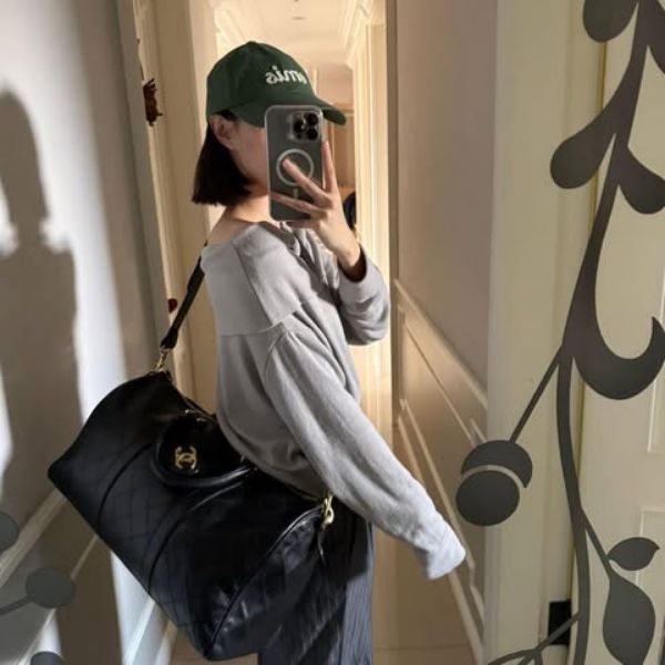 圖片 Chanel vintage黑金牛皮旅行包