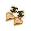 圖片 Chanel 展示品 黑雙C logo愛心耳環(粉/金)