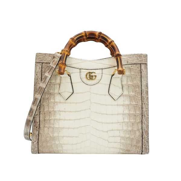 圖片 Gucci 展示品 Diana 喜馬拉雅鱷魚皮竹節手提二用包(660195-白)