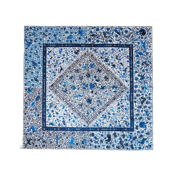 圖片 Hermes 喀什米爾異國動植物印花混絲披巾/大方巾-140cm(藍)