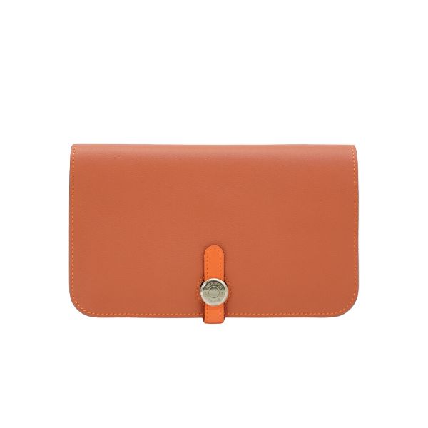 圖片 Hermes Dogon Duo 小牛皮銀釦穿式長夾(橘)