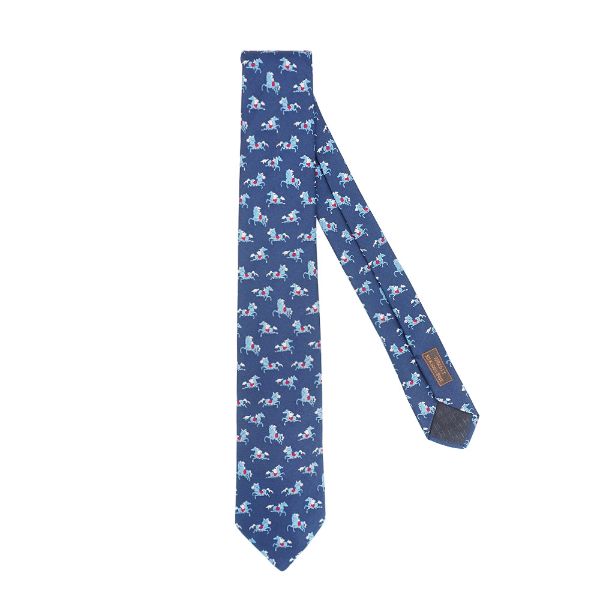 圖片 Hermes Crazy Poney tie 滿版小馬圖騰真絲領帶(深藍)